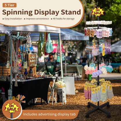 Flenpptly 2 Pack Retail Display Stand, 5-Tier Rotating Display Rack for Store Display, Movable and Adjustable Spinning Display Stand for Earrings, Jewelry, Keychains, Socks Display (2 Pack Black)