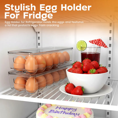 Utopia Home Egg Container With Lid and Handle for Refrigerator - Pack of 1 - Clear Stackable Egg Holder for Kitchen Storage and organization