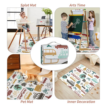 Insular Baby Splat Mat for Under High Chair/Arts/Crafts, Anti Slip and Waterproof Splash Mat for Floor, Portable Picnic Mat, 51x51 Inch, Vehicle