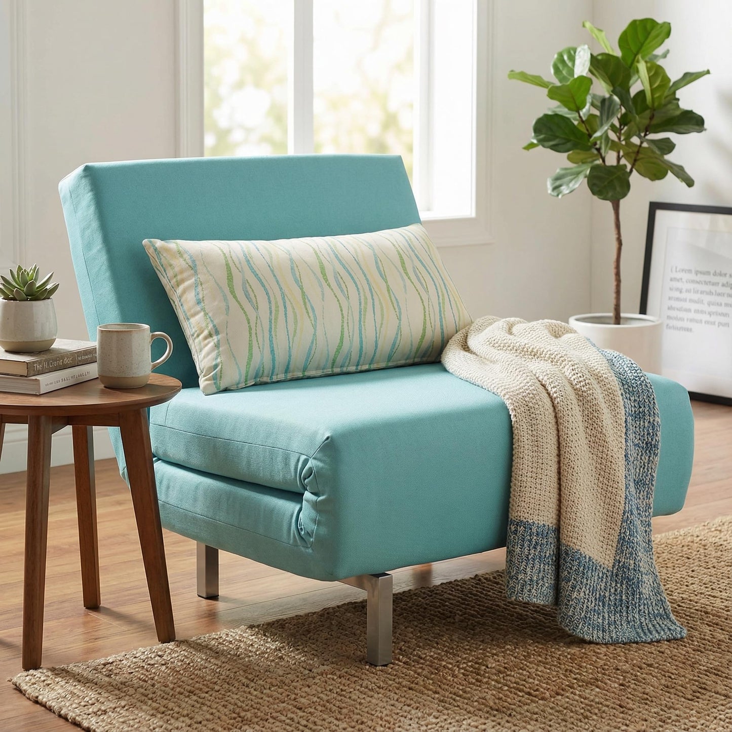 Cortesi Home Savion Convertible Accent Chair futon, Aqua Blue
