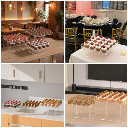 HEKORE 3 Pieces Acrylic Cupcakes Stand – 12 Inch Dessert Table Display Set Wedding & Event Display for Macarons, Pastries – Commercial-Grade Buffet Riser (Holds 54+ Cupcakes)