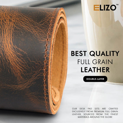 ELIZO Leather Desk Pad Real Leather Desk Mat Desk Cover Desk Blotter Desk Protector Large Computer Mat for Keyboard Gaming Mouse Pad (2-Layer 3mm) Table Laptop Mat Office Desktop Accessories