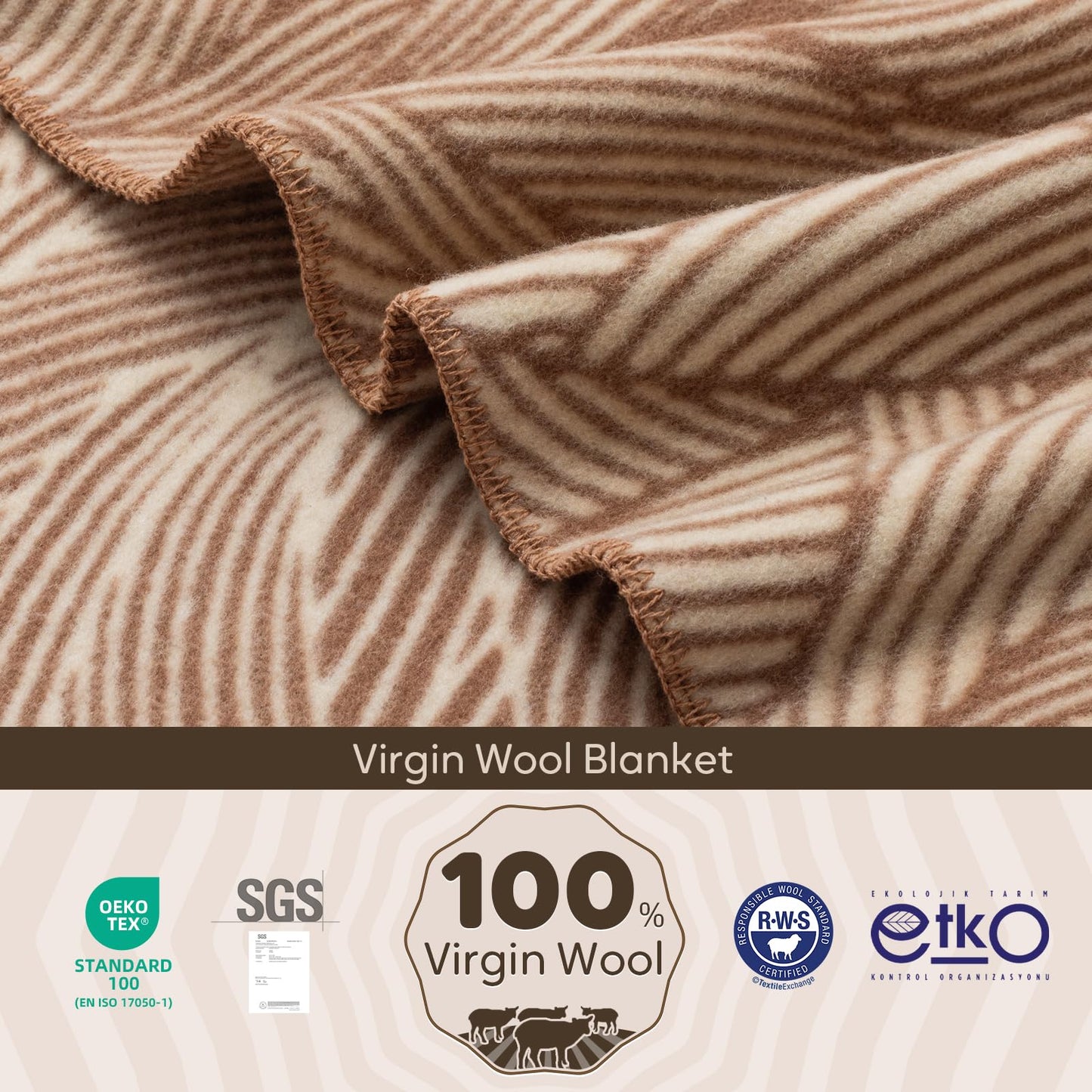 Molithe 100% Wool Blanket, 48" x 62", Warm, Thick, Washable, Military Wool Blanket, Great for Camping, Outdoors, Sporting Events, Survival Kits
