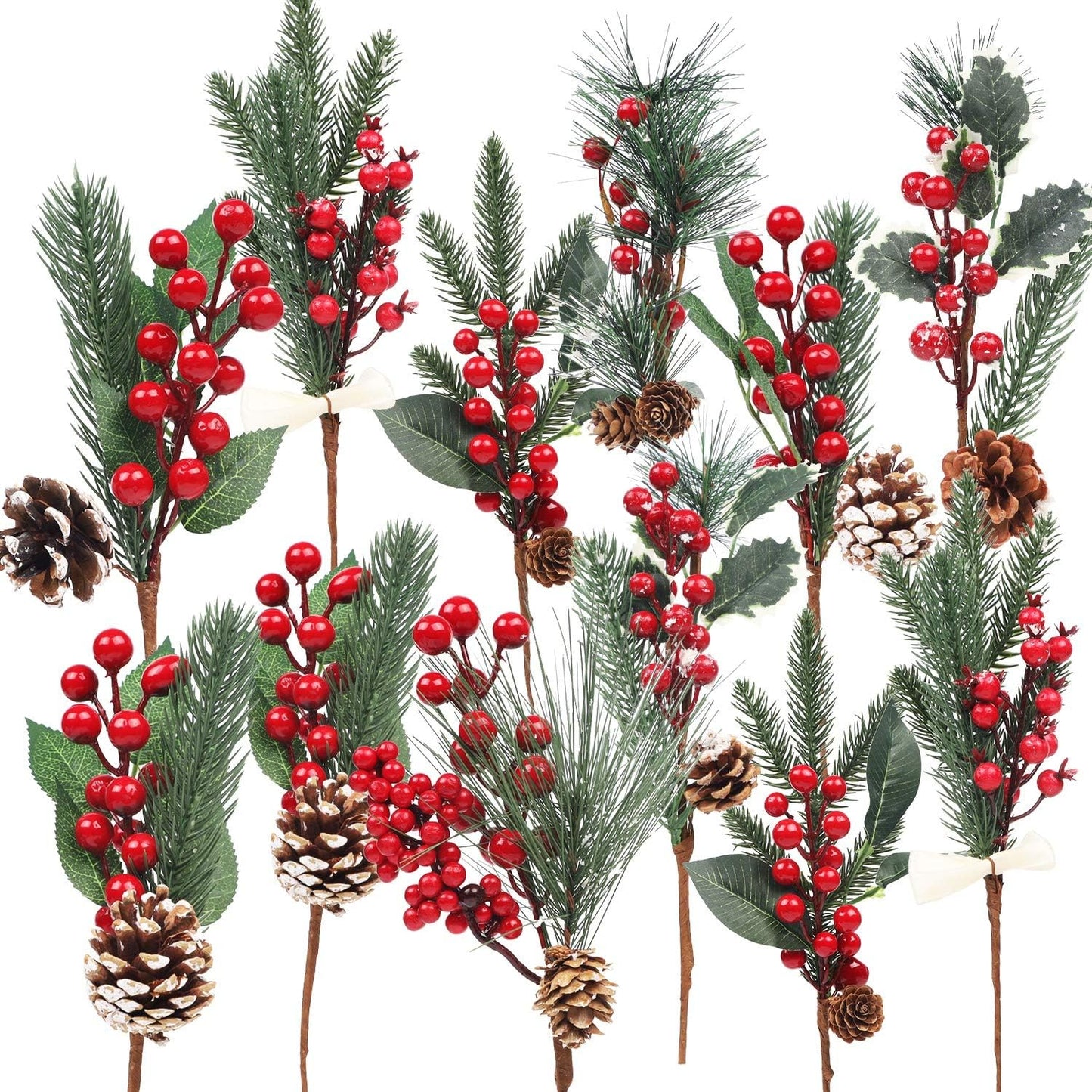 12 Pack 6 DR.DUDU Artificial Berry Twigs for Christmas Tree Decoration, DIY Christmas Red Berry Stems for Crafts Wreath