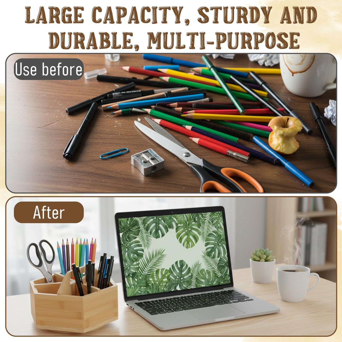 Bamboo Rotating Art Supply Desk Organizer, Rotating Marker Organizer for Alcohol Markers, Office Supplies Desktop Storage Caddy, 360-Degree Rotatings Bamboo Storage for Pencils, Pen, Paint Brushes