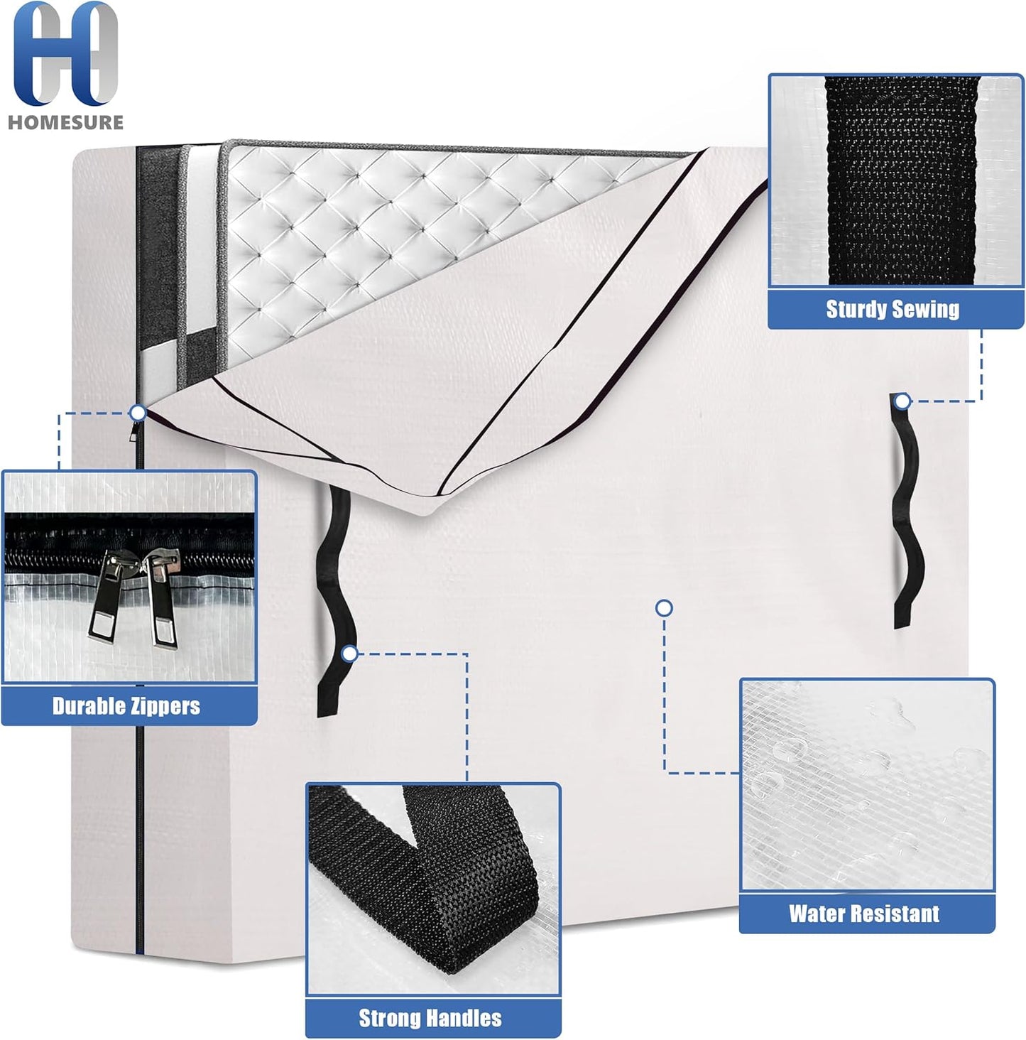 Mattress Bags for Moving and Storage - Heavy Duty with 8 Handles, Strong Zipper Closure, Semi-Transparent