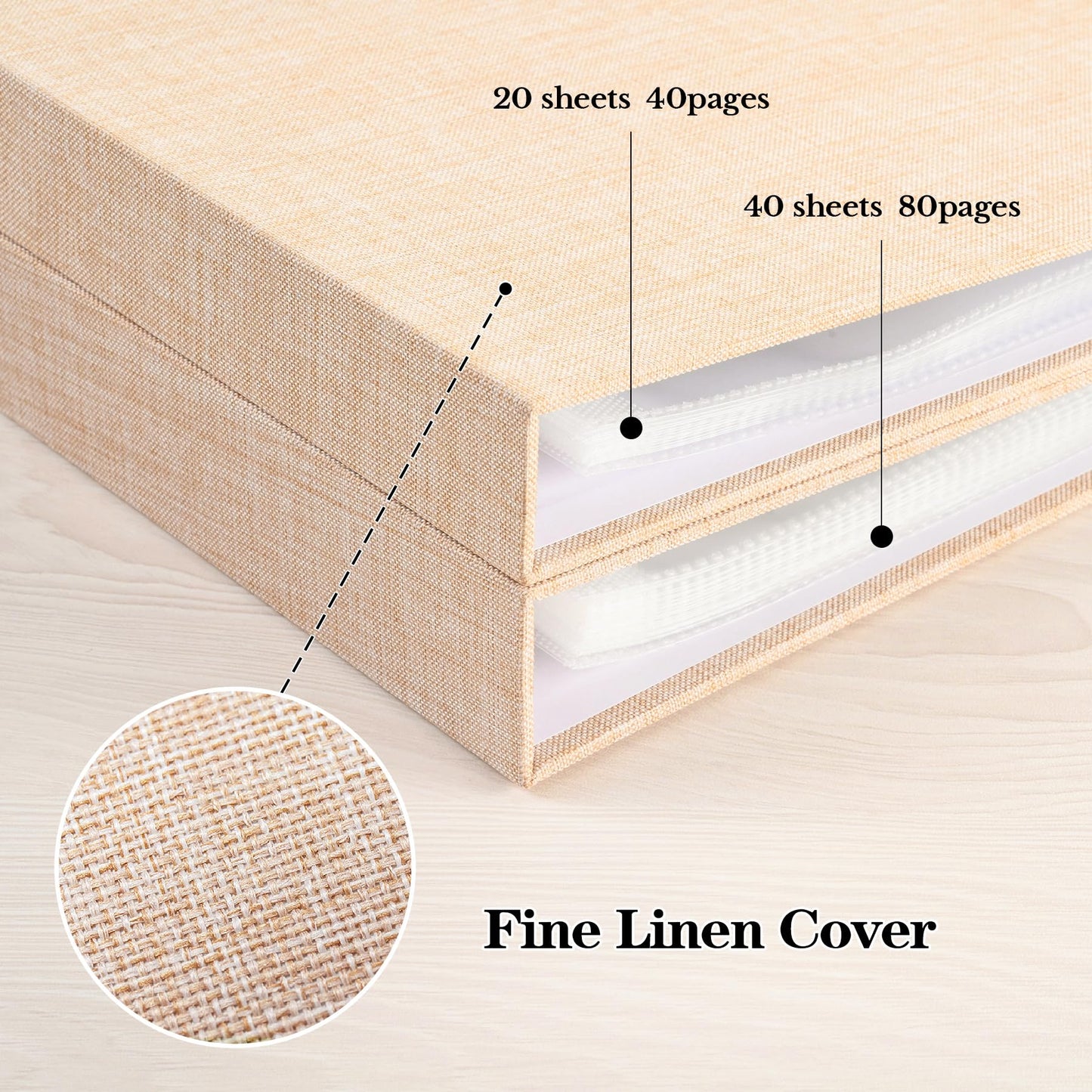Mublalbum 12x12 Inch DIY Scrapbook Photo Album with 20 Plastic Sleeves 40 Pages Linen Cover 3 Ring Folder Binder for Wedding Baby Family and DIY Projects (Beige)