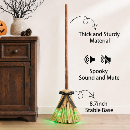 Halloween Decorations Indoor - 49" Animated Floating Lighted Witch Broom with Spooky Sound/Mute Mode - Dancing Magic Broom for Home Party Decorations