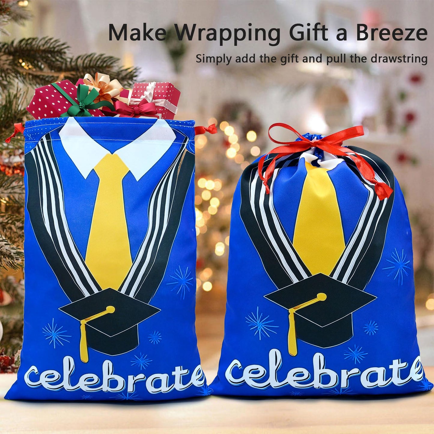 Czvixsa Bachelor Hat Pattern Gift Bag Reusable Drawstring Gift Wrapping Bag For Holiday Party Wedding 11.8" x 15.8"