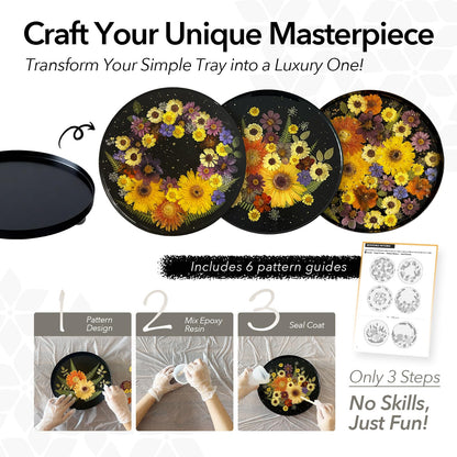Auraeve All-in-One Craft Resin Kit for Adult - Create Your Own Real Flower Tray, Gift for Crafter Women, Beginner Friendly, Use as Vanity, Perfume, Trinket Organizer, 11.8" (Black-Pro)