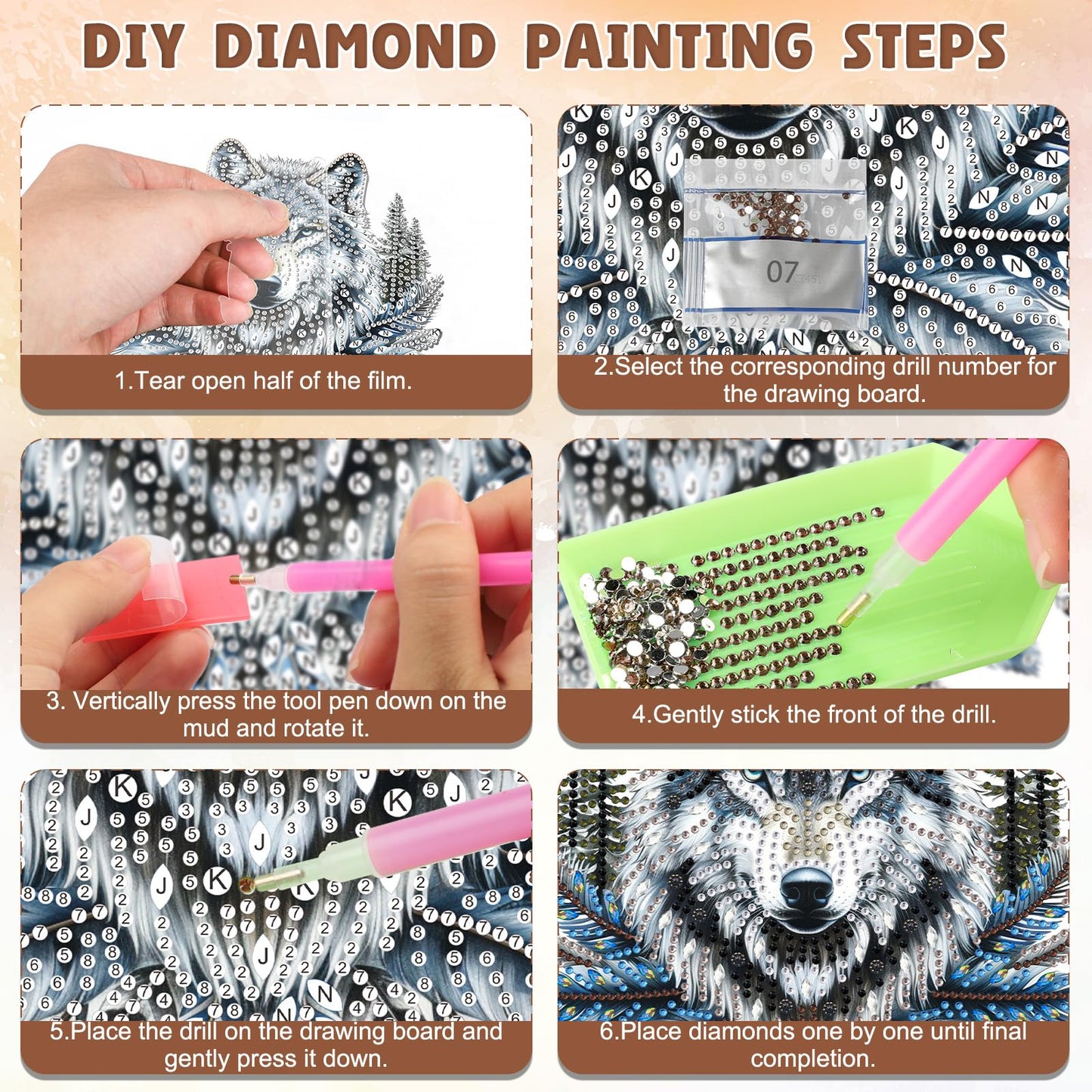 DOMROM Diamond Art Hanging Kits for Adults, Wolf Special Shaped Diamond Painting, Gem Art Suncatchers Ornament, Rhinestone Decor for Home Garden Window Wall Decor