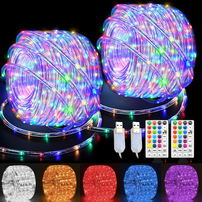 66Ft (33Ft 2 Pack) 200 Remote,16 LED Rope Lights Indoor with USB Powered, X LED String Lights Outdoor with Color