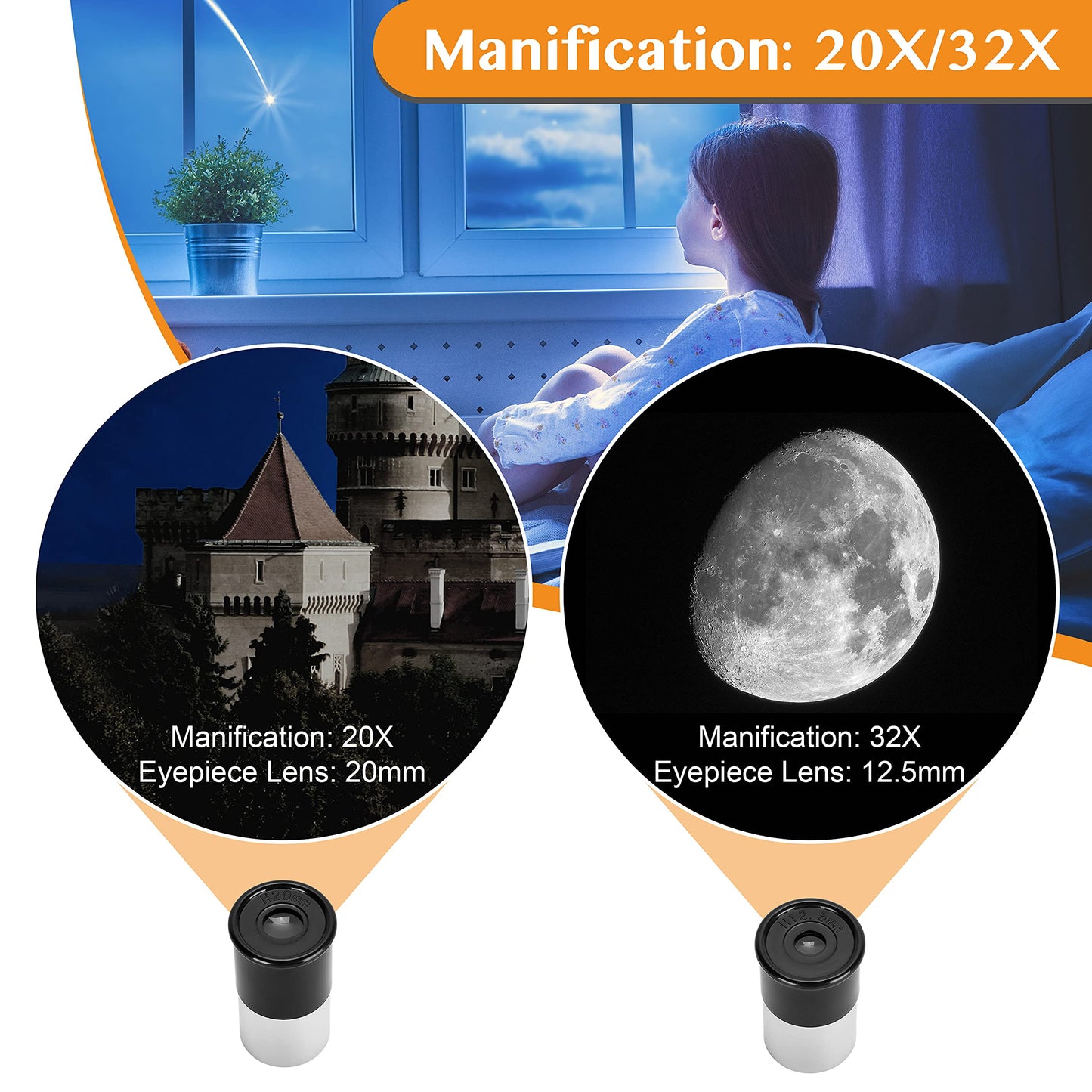 AOMEKIE Telescopes 40/400 with Tabletop Tripod 2 Eyepieces Portable Telescopes for Astronomy Beginners with Finderscope and Compass,Space, Gifts