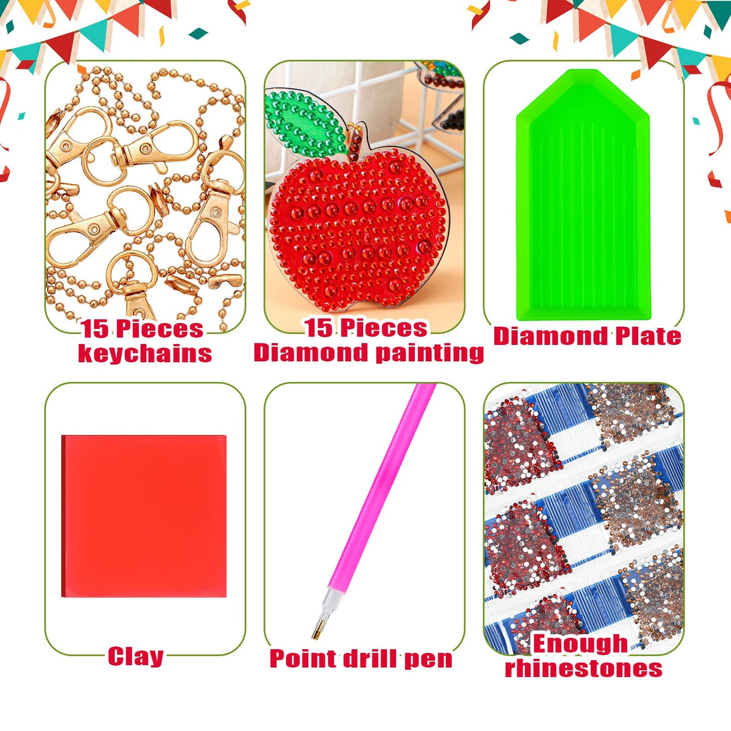 Batiyeer 15 Pcs Back to School Diamond Painting Keychain for Adult School Season 5D DIY Diamond Painting Art Keychain Decor Keychain Making Kit Diamond Key Ring Diamond Ornaments Craft Accessories