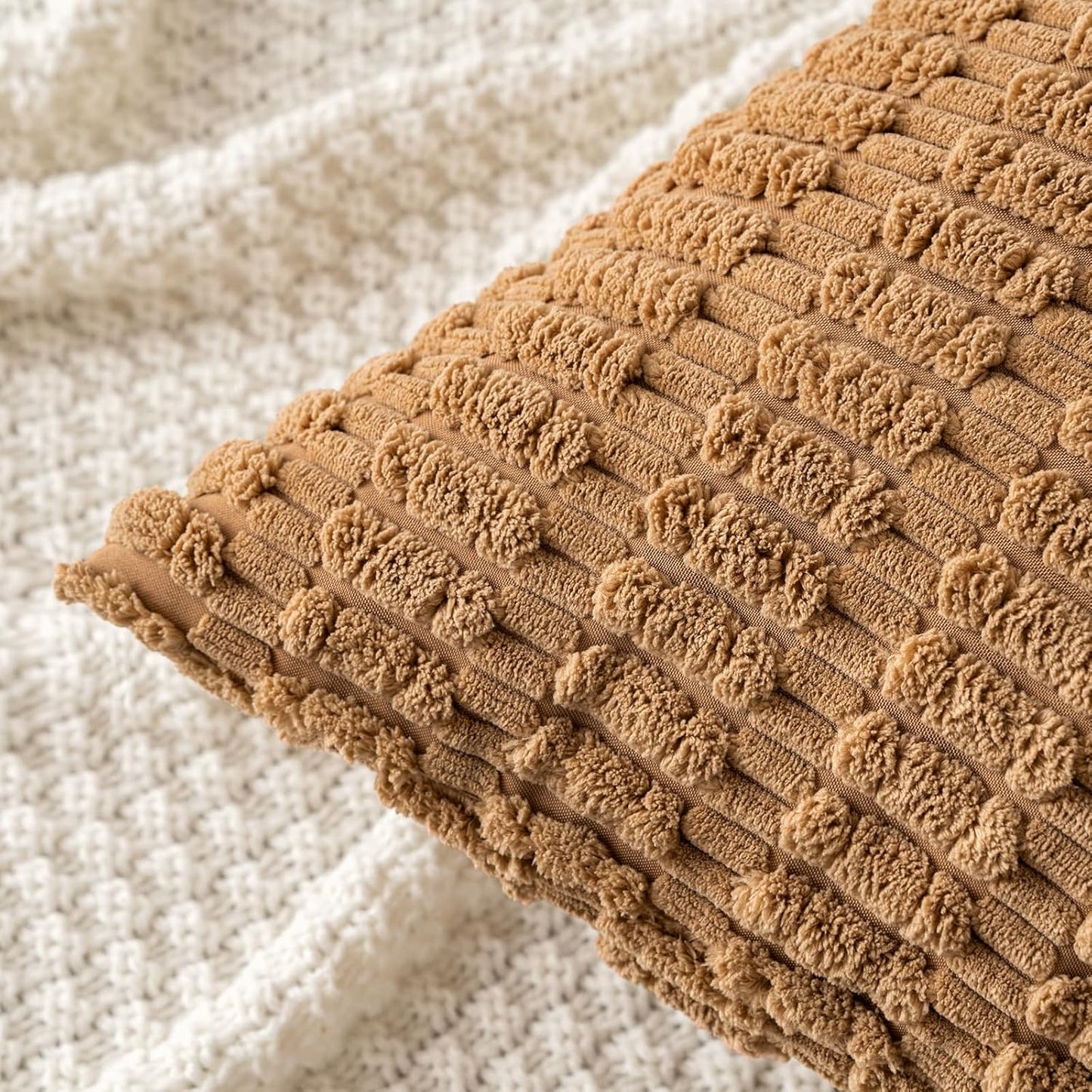 MIULEE Corduroy Throw Pillow Covers - Soft Boho Striped Design | 20x20 Inch, Brown, Perfect for Modern Farmhouse Decor