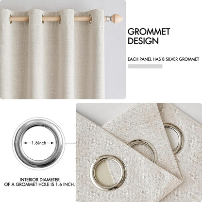 MIULEE 100% Blackout Linen Curtains - Thermal Insulated Birch Grommet Drapes for Bedroom & Living Room | 52 x 84 Inch (2 Panels)