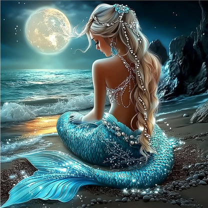 NEWENMO Mermaid Diamonds Painting Kits for Adults Beginner, DIY 5D Moon Diamond Art Paint with Round Diamonds, Full Drill Gem Art Diamonds Art Painting for Home Wall Decor 12x12 Inch