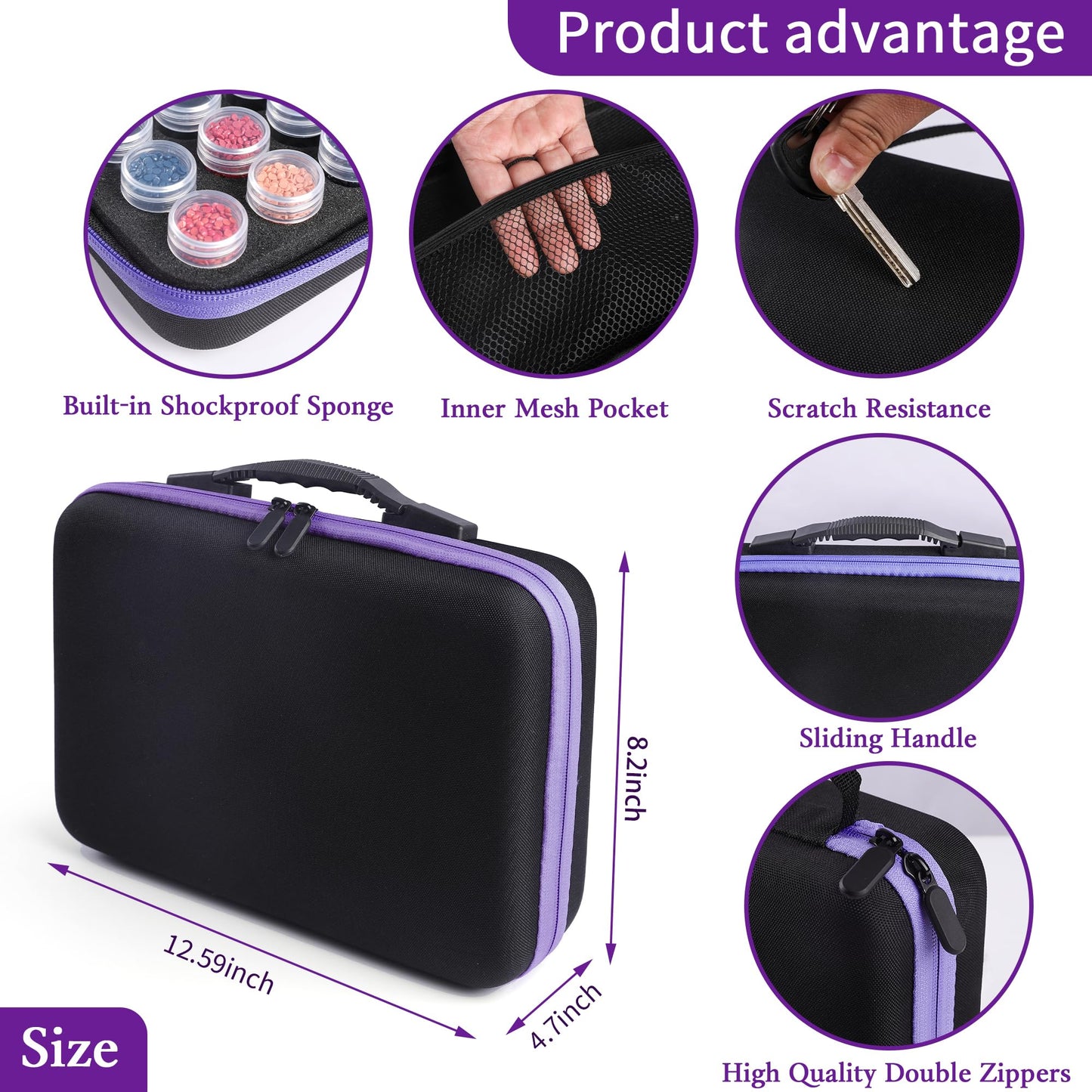 LYMUSUMI Diamond Art Storage Containers 120 Slots Diamond Painting Accessories and Tools Portable Bead Organizer Boxes for Adults（Purple）
