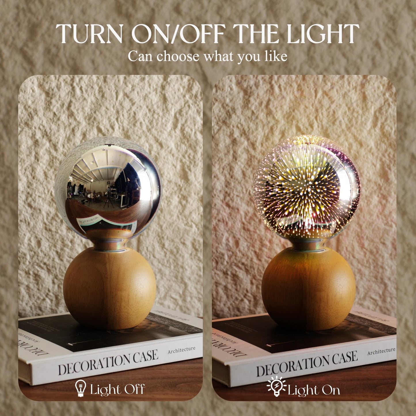 Porseme 3D Fireworks Decorative Light Bulb, E26 Base, 7W, AC100-240V, Glass Bulbs with Soft Warm Light, Shiny Decor for Home, Bedroom, Party (Included 1 G125 Bulb)