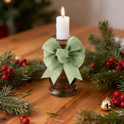 Meseey 8 Pcs Burlap Bows for Wreaths Large 6 Inches Linen Bow for Christmas Decorations Bunting Indoor Outdoor Decor and Party (Sage Green)