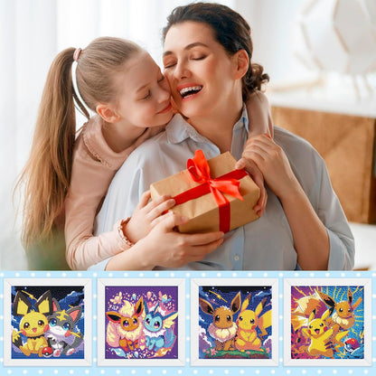 LWZAYS 4 Pack 5D Cartoon Diamond Painting Kits for Kids Beginners, Diamond Art Kit for Kids Ages 8-12, Mosaic DIY Full Round Drill Big Gem Art for Kid, Home Wall Decoration 6X6 inch