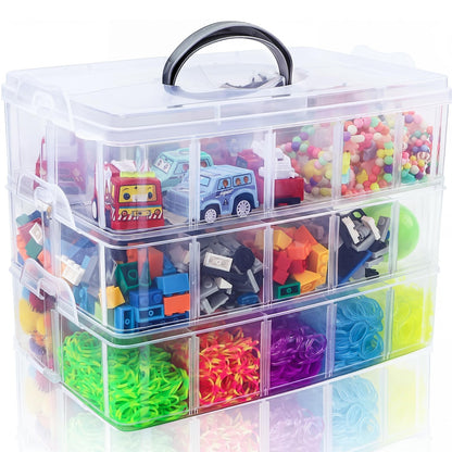 SGHUO 3-Tier Stackable Storage Container Box with Dividers-30 Compartments, Bead Organizers for Art Craft Storage, Washi Tape, Kids Toys, Jewelry, Beauty & Sewing Supplies
