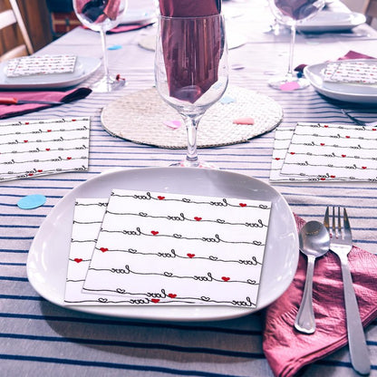 Feifeiya 60 Pcs Valentines Heart Cocktail Paper Napkins 6.5 x 6.5 Inches Love Heart Disposable Paper Napkins for Decoupage Dessert Beverage Tissue for Wedding Anniversary Party Tableware Party Supplie