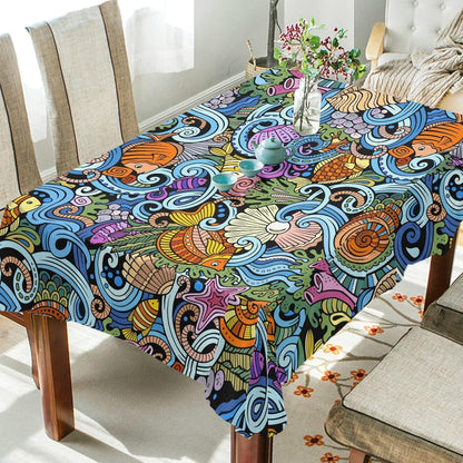 Starfish Shell Tablecloth, 54x54 Square Polyester Washable Wrinkle Free Dinner Tablecloth for Kitchen Dining Room