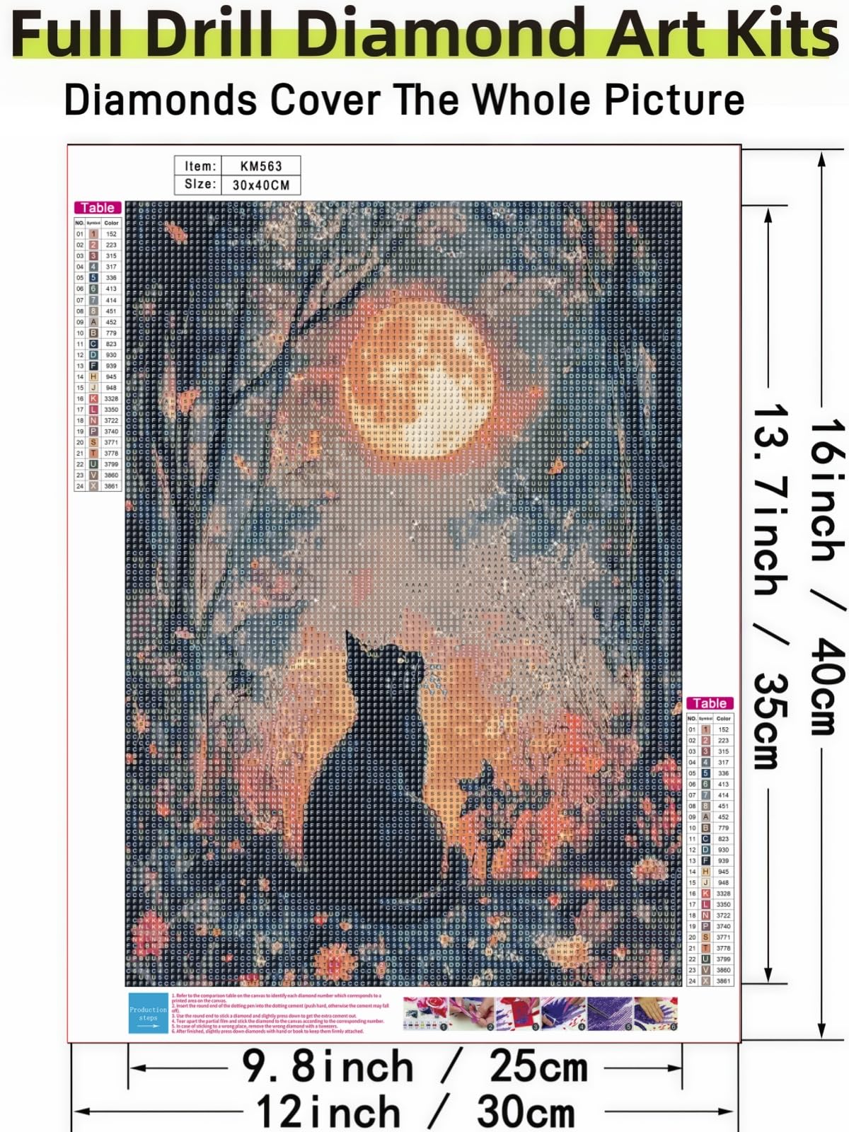Black Cat Moon 5D DIY Diamond Painting Kits for Adults, Diamond Art Kits for Beginners, Full Drill Dot Painting Gem Art Kits for Home Wall Decor11.8 x15.7 Inch