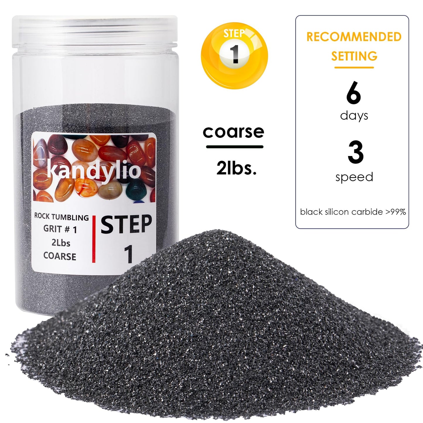 Kandylio 8 Lbs Rock Tumbler Grit Kit Polish Upto 60LBS Rocks Silicon Carbide & Aluminum Oxide Polishing and Tumbling Abrasive Media for Any Rock Tumbler Polisher