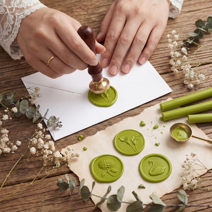 UNIQOOO Chartreuse Green Glue Gun Sealing Wax Sticks for Wax Seal Stamp - Perfect for Wedding Invitations, Thank You Card, Mailings, Wine Gift Wrapping, Christmas Gift, Pack of 16