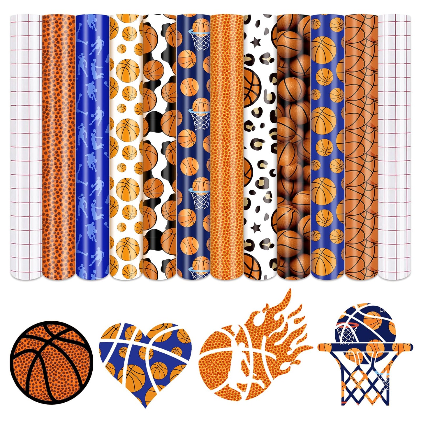 Tintnut Basketball Patterned Permanent Vinyl-10 Sheets 12"x10" Permanent Adhesive Vinyl for Cutting Machine,Waterproof Vinyl for Home Decor Self Sticker
