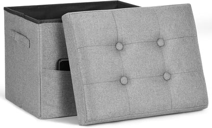 350lbs 17x13x13in, Folding Storage Ottoman, Linen Footstool Bench with Thicker Foam Padded Seat. Ottoman Foot Rest