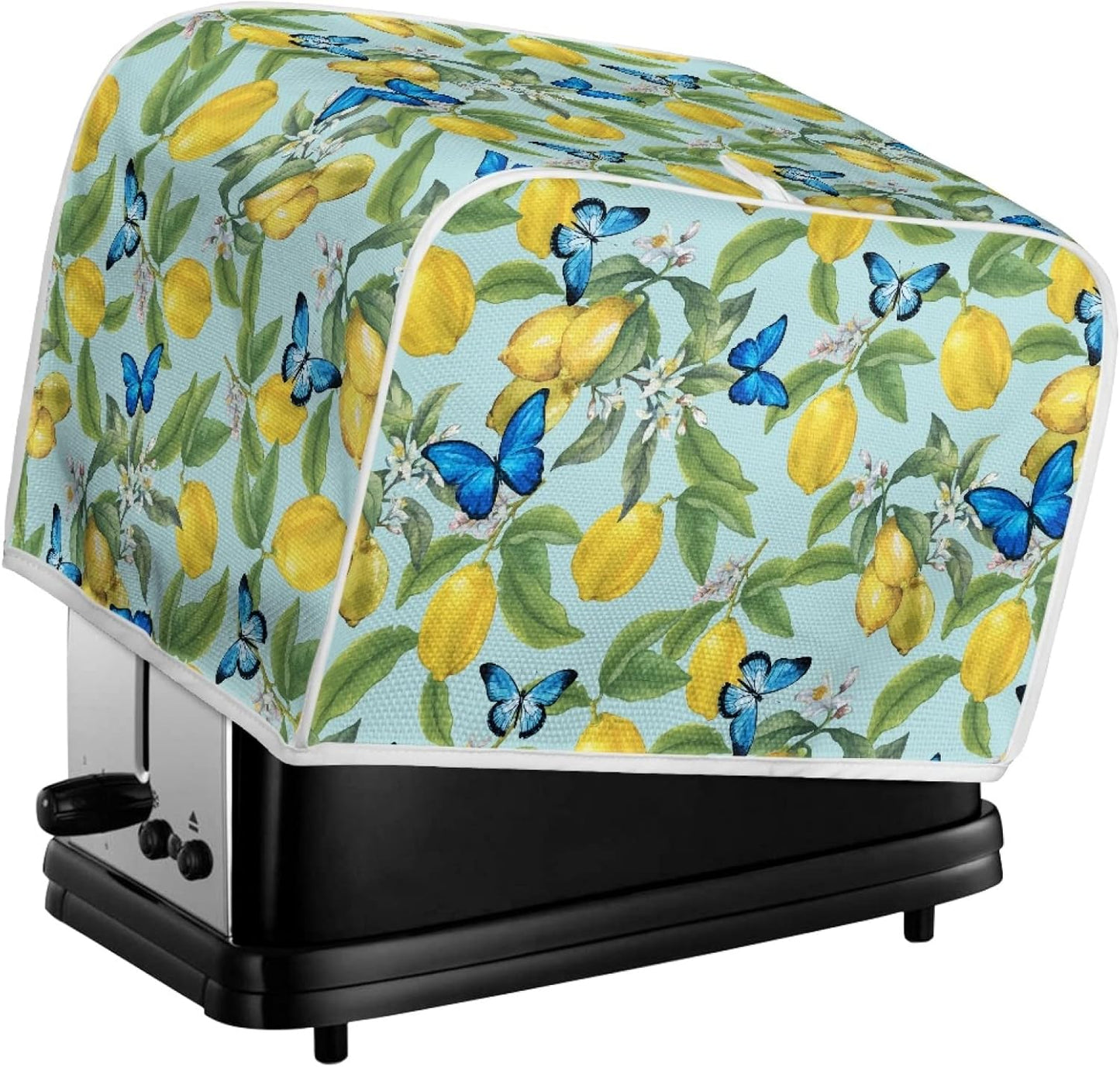 Bulopur Blue Butterfly Lemon Printed Toaster Cover, 4 Slice Microwave Oven Dust Protection