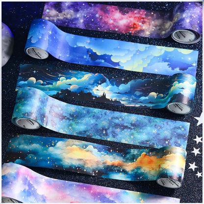 Frekyar 6 Rolls of Cloud Washi Tape Stickers Sets for Junk Journal Supplies, Star Themed Journal Stickers for Scrapbooking, Journaling,Planer (Rainbow)