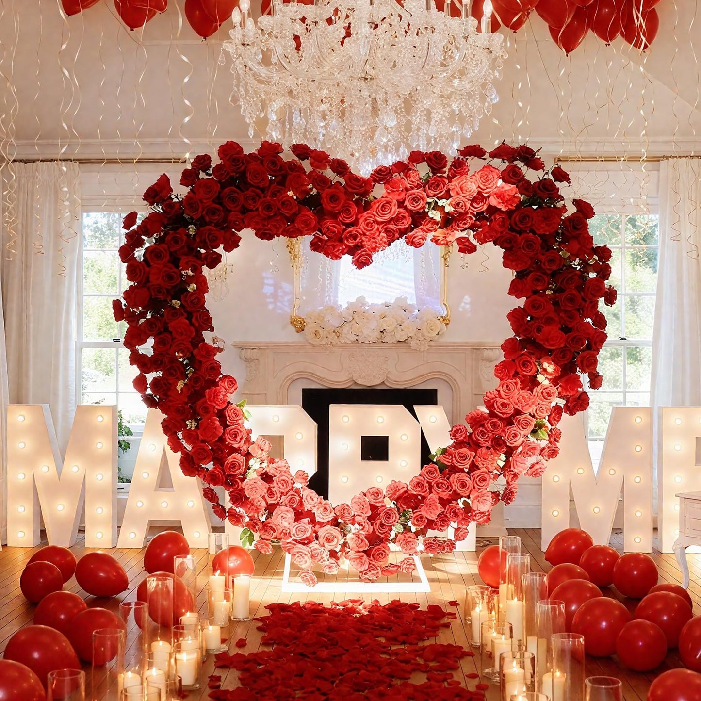 Heart Flower Arch Wedding Arch with Flowers, Romantic Heart Shaped Metal Archway for Indoor Outdoor Ceremony, Proposal, Party & Event Decoration (red)