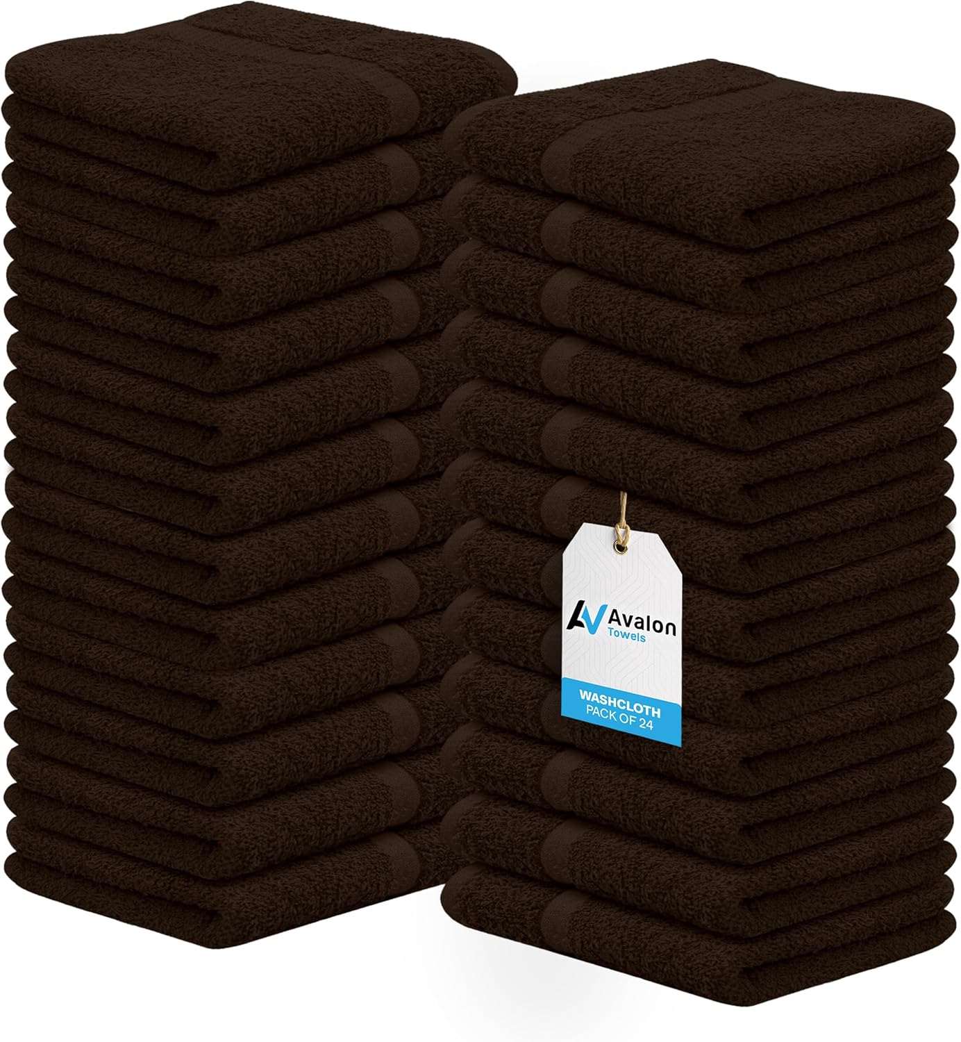 24-Pack 12 12 Inch Avalon Towels Cotton Washcloths x Brown Super Soft & Absorbent Ring-Spun Cotton Wash Cloths