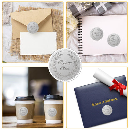 CRASPIRE 408pcs 2 Inch Honor Roll Silver Foil Stickers Garlands Graduation Season Silver Embossed Envelope Seals Stickers Round Self Adhesive Stickers Medal Decoration Label for Gift Packaging