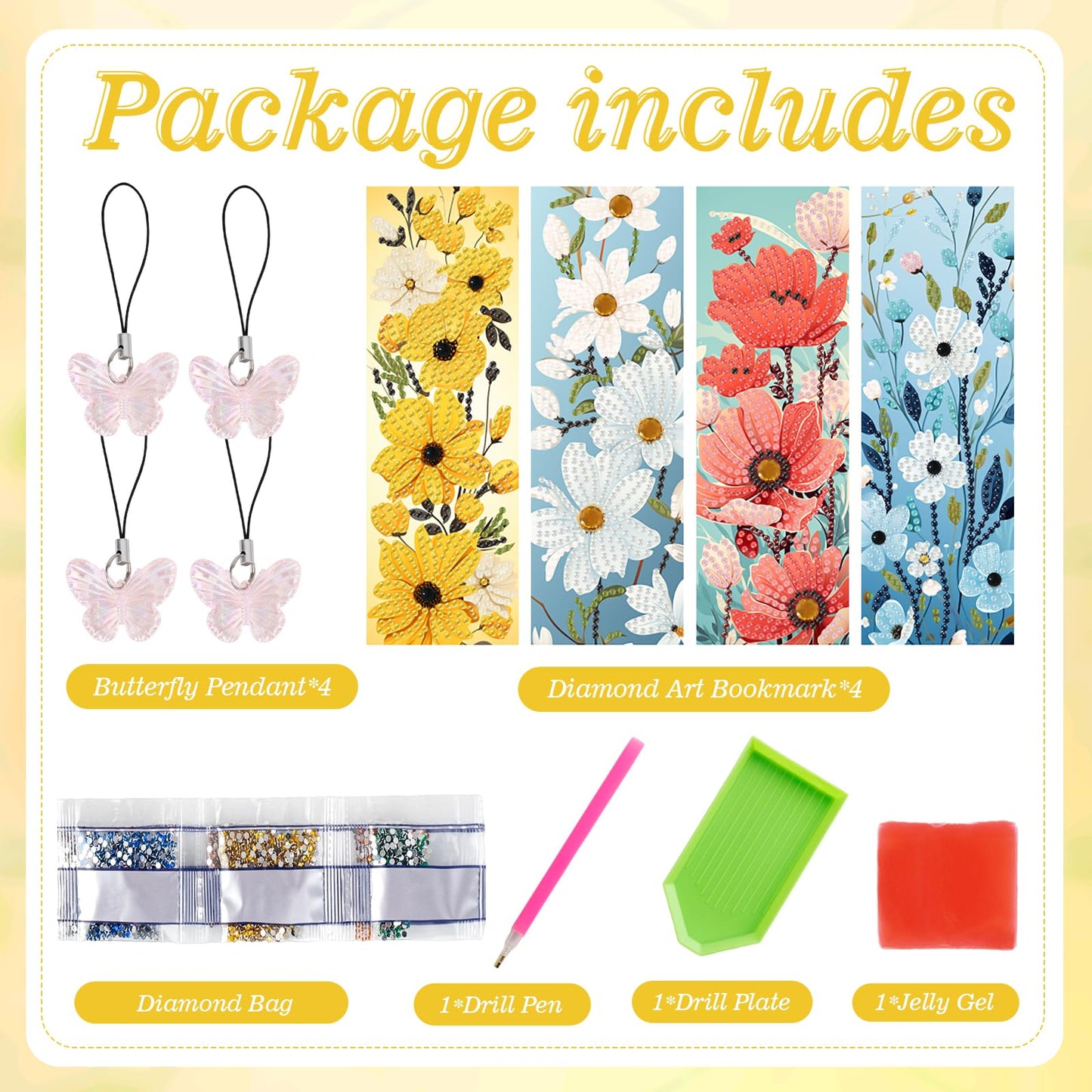 4pcs Flower Diamond Art Bookmarks Kit Floral Diamond Bookmarks for Adults 5D DIY Diamond Art Kit for Spring Reading Lover Book Lover Students DIY Gem Crafts Gift