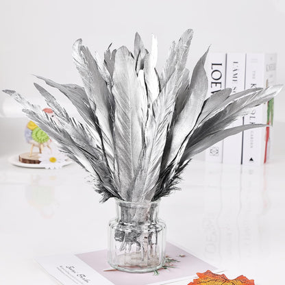 iHUFeather Natural Rooster Tail Feathers 50pcs 10-12inch Long Rooster Coque Tail Feathers Bulk for DIY Crafts Costume and Halloween Party Performances Decoration(Silver)