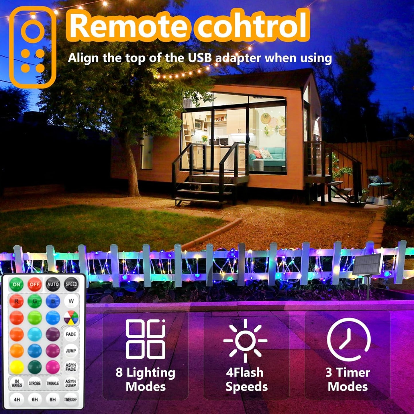 66Ft (33Ft 2 Pack) 200 Remote,16 LED Rope Lights Indoor with USB Powered, X LED String Lights Outdoor with Color
