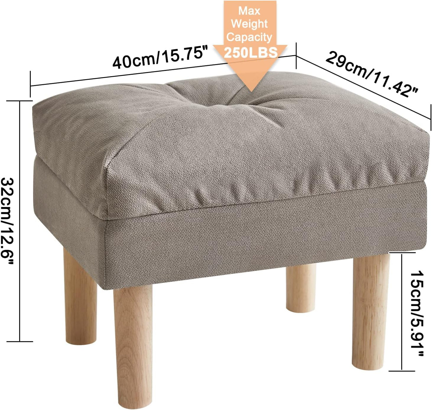 15.75" UHBD023G YMYNY Small Foot Stool Ottoman, Footrest with Sponge Soft Padded Seat, Cotton-Linen Blend Fabric