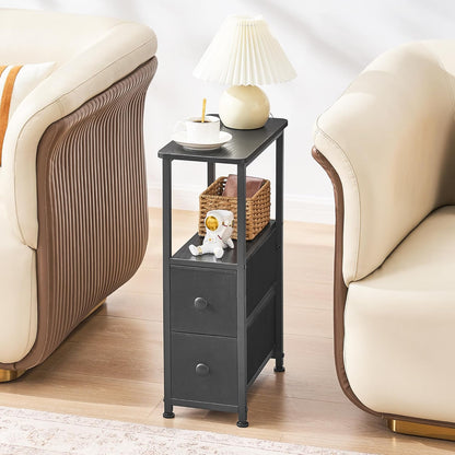 DALEMHOME 2 HKET1200BK End Table, Narrow Side Table with Fabric Drawers, Slim Nightstand, Small Bedside Table