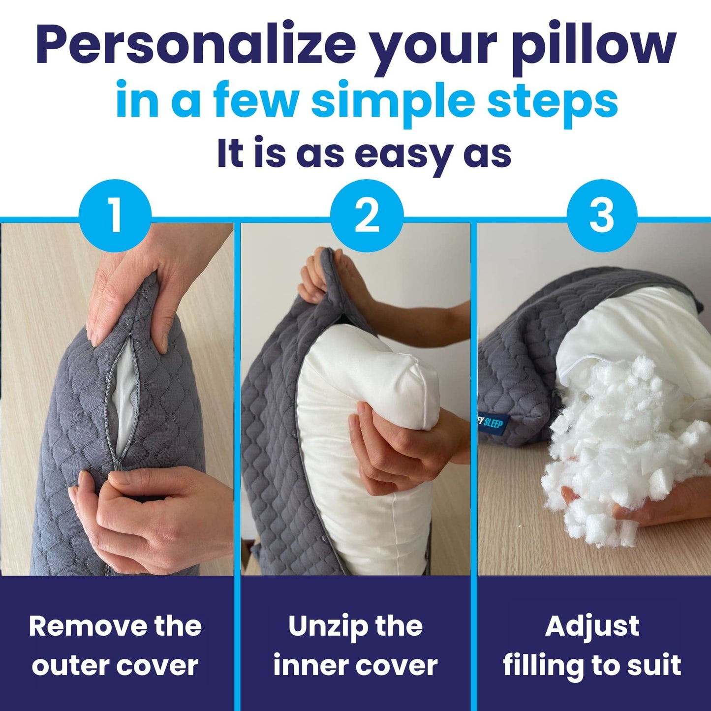 Sidney Sleep Mini Travel Size Neck Pillow - Knee, Back Lumbar and Support - Small Curved Pillow - 14 x 19 Inches - Adjustable Loft - Washable - Drawstring Backpack Included (Mini - Grey)