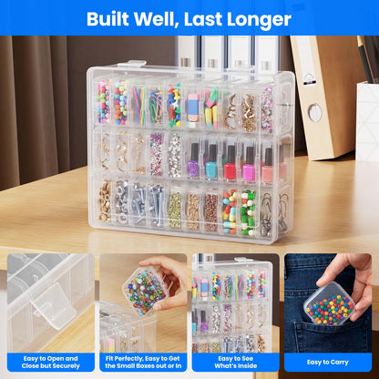 62PCS Small Bead Organizer, Bead Storage Containers, Transparent Box for Bead Organizers and Storage, Ideal for Jewelry, Beads, Screws, Seeds and Small Parts, Easy to Use and Quick to Find