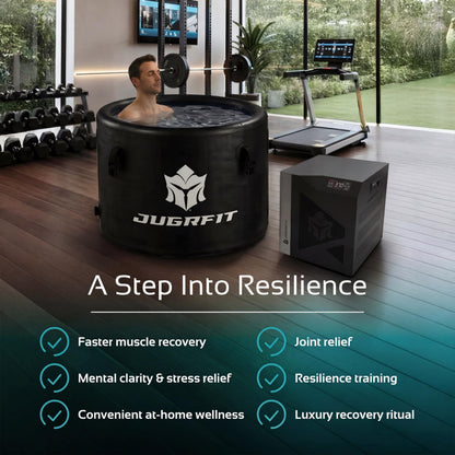 JUGRFIT 108-Gallon Barrel Pro-Grade Cold Plunge Tub with Water Chiller – Ice-Free At-Home Recovery, Built-in Filtration, Weatherproof & Durable