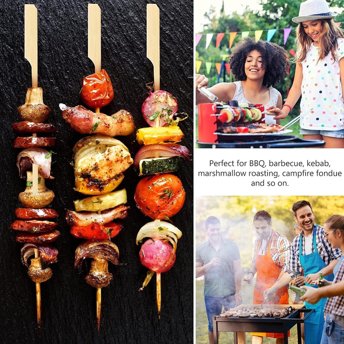 PFIEIFPO Bamboo Skewers 12 Inch,200 PCS Cocktail Skewers, Wooden Skewers for Appetizers，BBQ，Fruit Kabobs，Sandwich，Drink.…