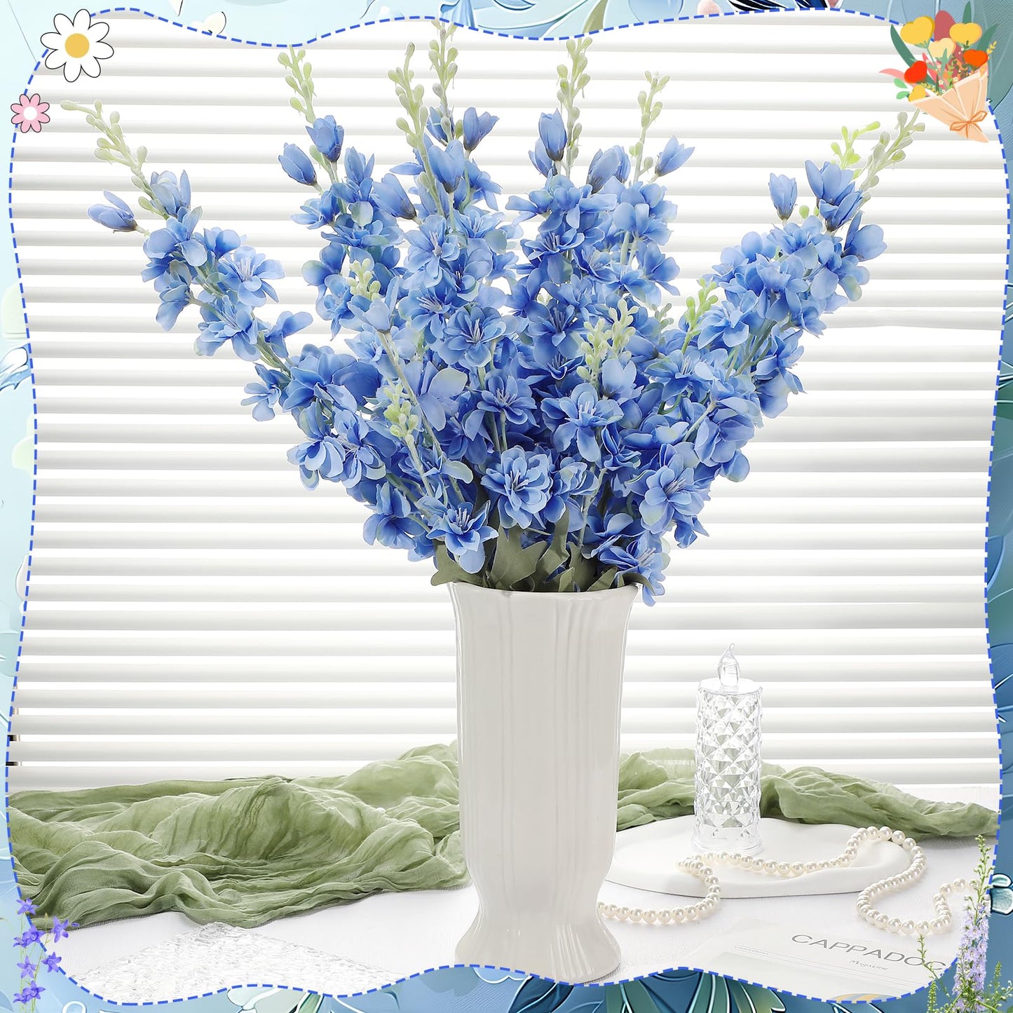 Ovveroche 10 Pcs Delphinium Artificial Flowers for Decoration, 33.86 Inch Long Stem Larkspur Fake Flowers Light Blue Faux Silk Bouquets for Tall Vase Wedding Home Decor Floral Arrangements(Dark Blue)