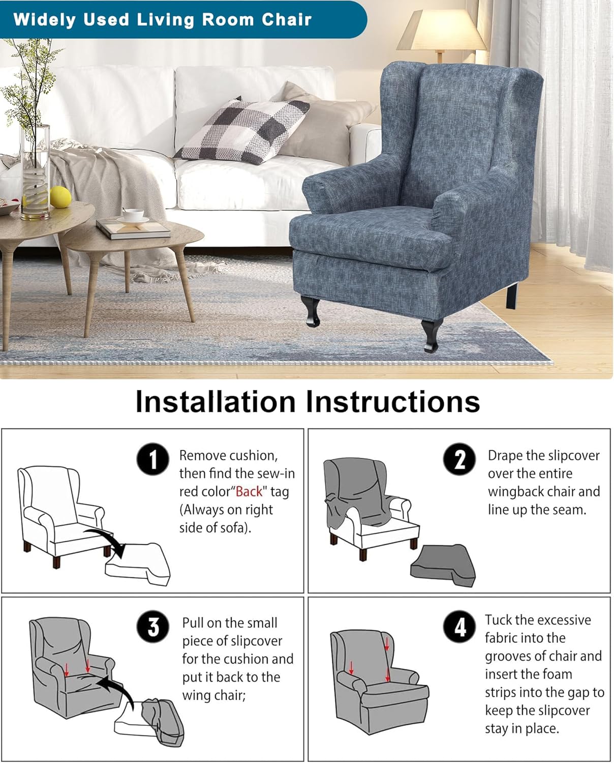 2 Chair,A21 CRFATOP Waterproof Wing Chair Slipcovers Piece Stretch Wingback Chair Cover Spandex Fabric Wingback