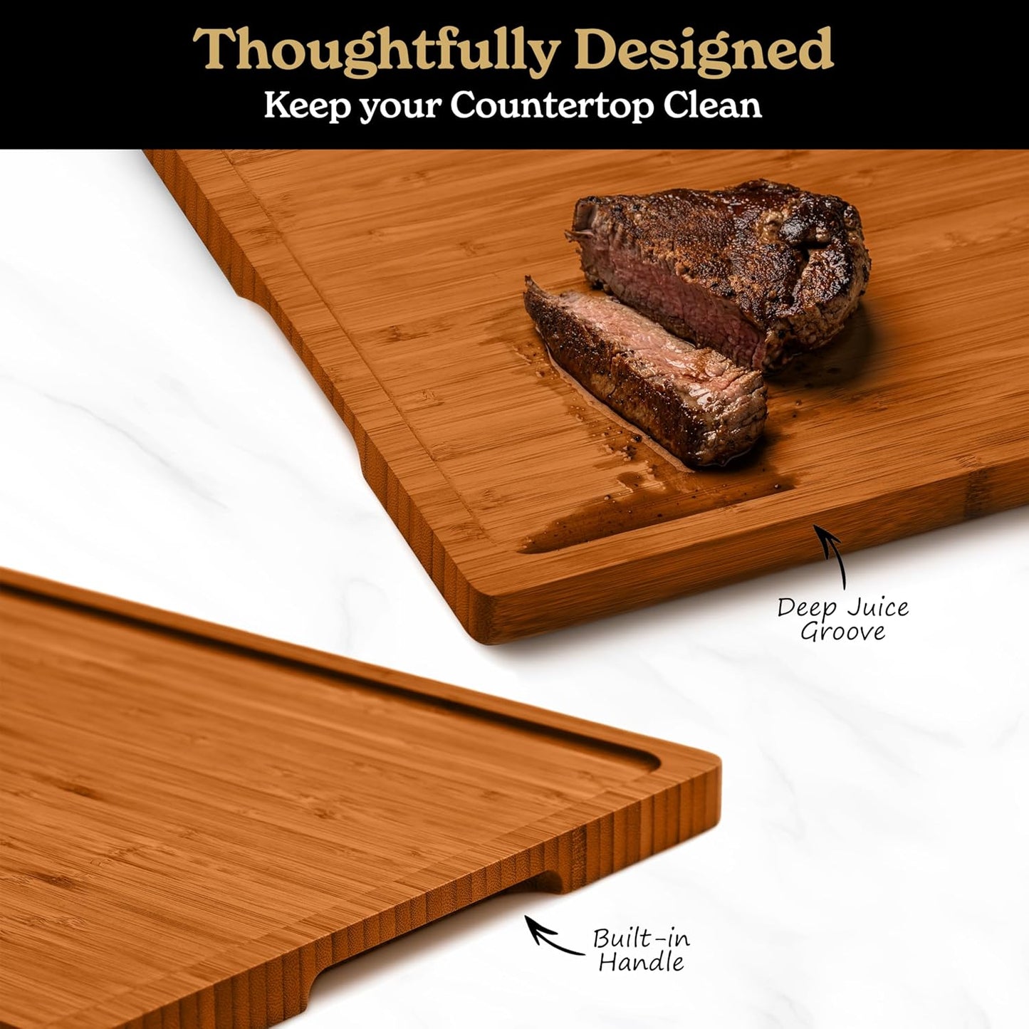 SMIRLY Large Bamboo Cutting Board for Kitchen, Wooden Board with Juice Groove